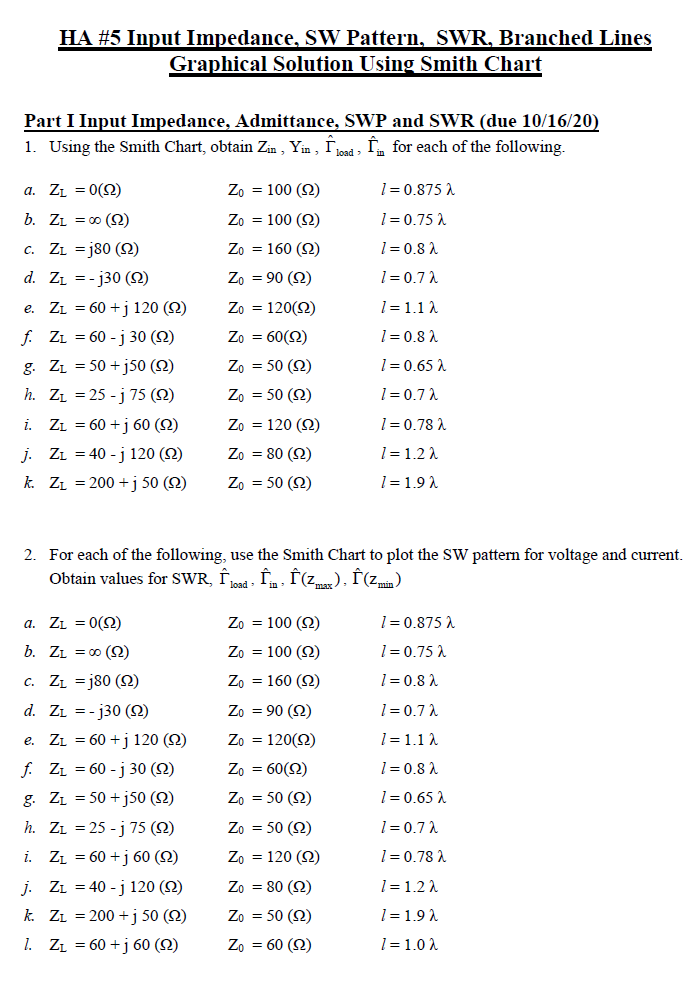 Ha 5 Input Impedance Sw Pattern Swr Branched L Chegg Com