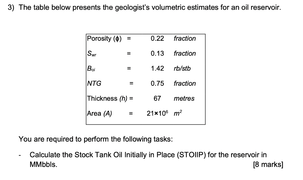 Solved 3) The table below presents the geologist's
