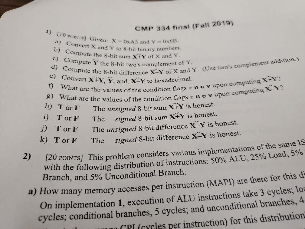 Solved Cmp 334 Final Fall 19 Xy X Y Use Two S Complemen