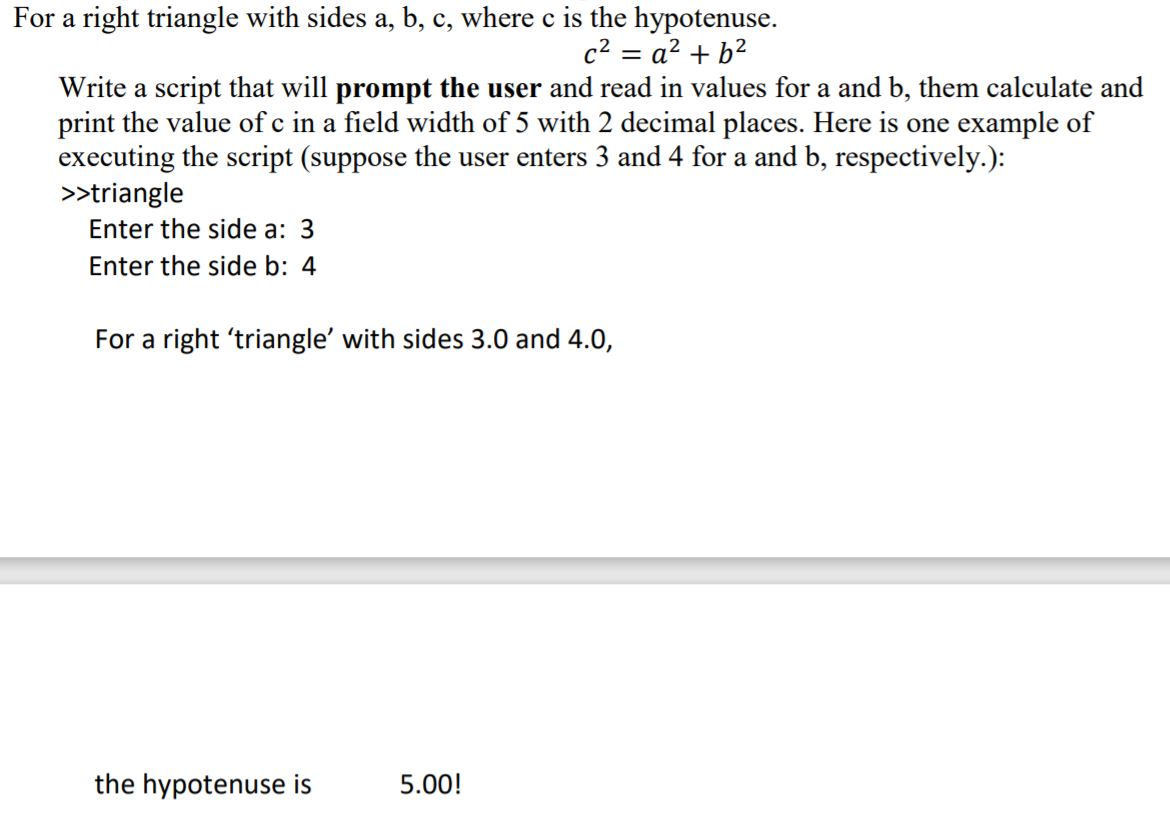 Solved For a right triangle with sides a, b, c, where c is | Chegg.com