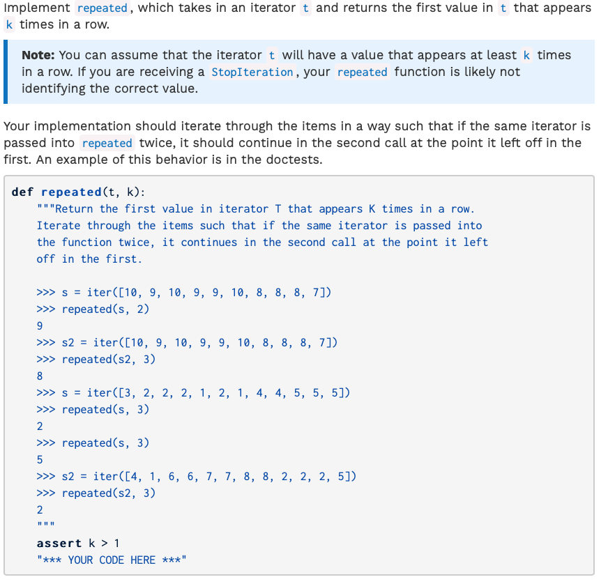 Solved Implement repeated which takes in an iterator t and