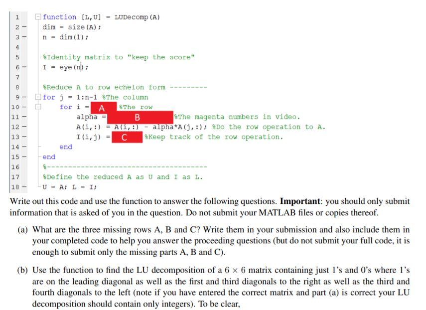 Example 1 2 12 How Do We Find This Lu Decomposition Chegg Com