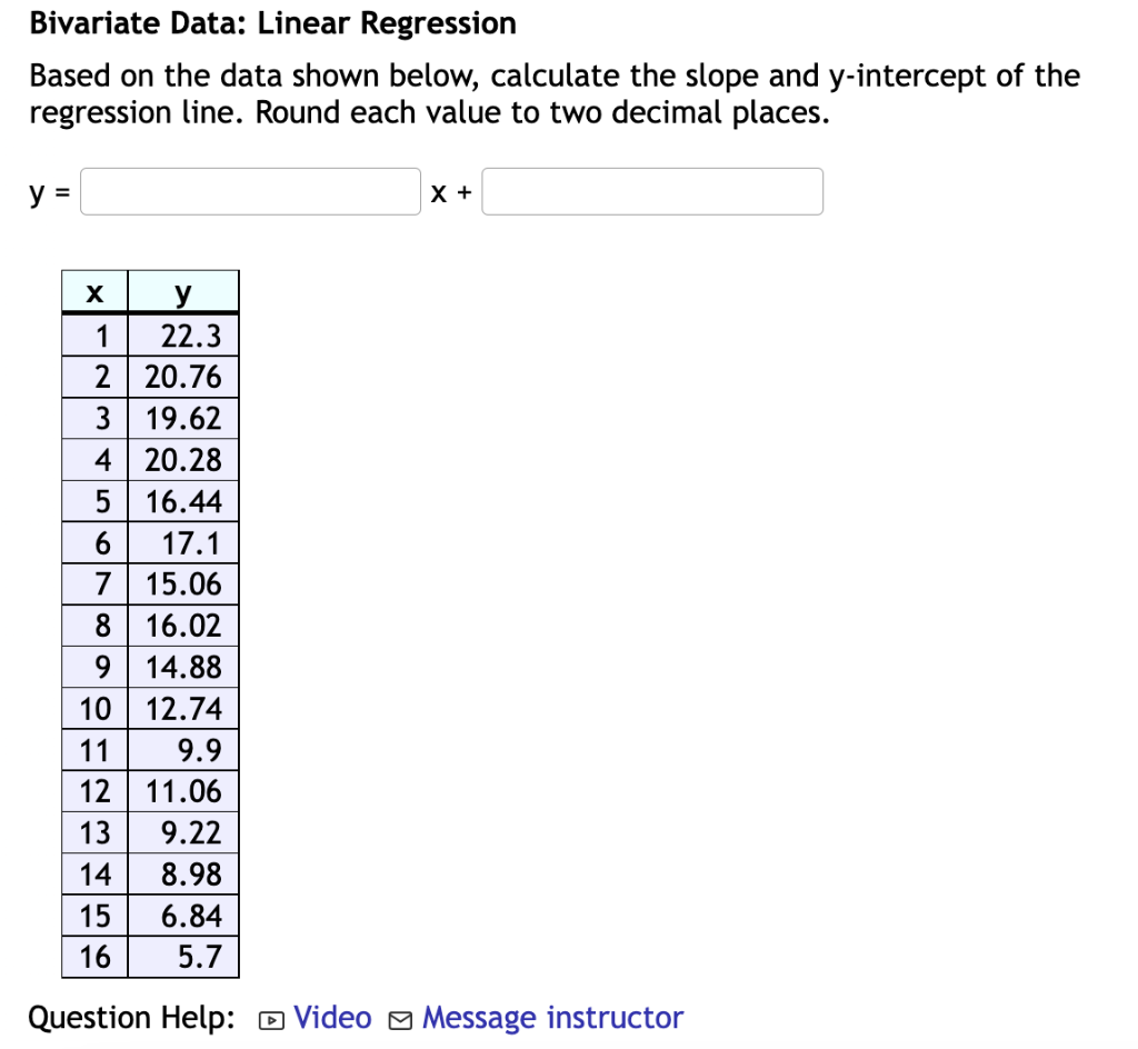 Solved Bivariate Data: Linear Regression Based on the data | Chegg.com