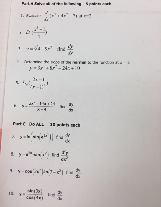 Solved Part A Solve all of the following 5 points each 1. | Chegg.com