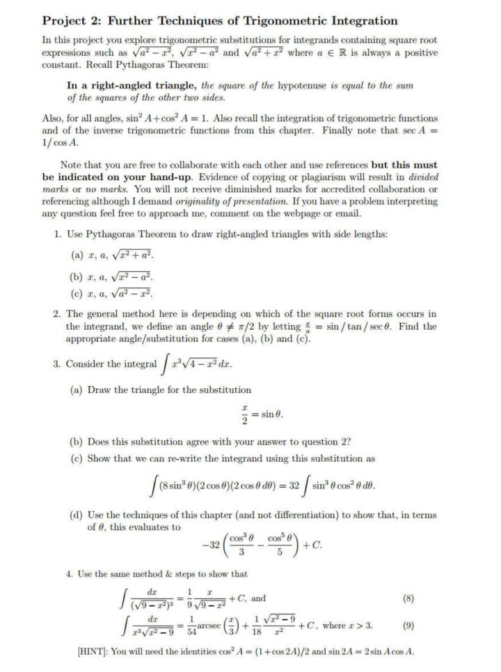 Solved Project 2: Further Techniques of Trigonometric | Chegg.com