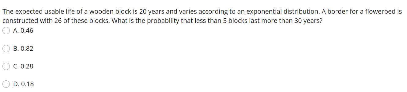 Solved The expected usable life of a wooden block is 20 | Chegg.com