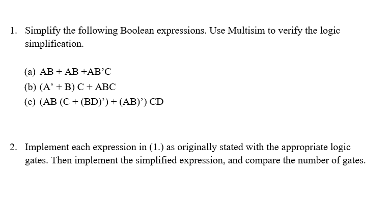 Solved 1. Simplify The Following Boolean Expressions. Use | Chegg.com