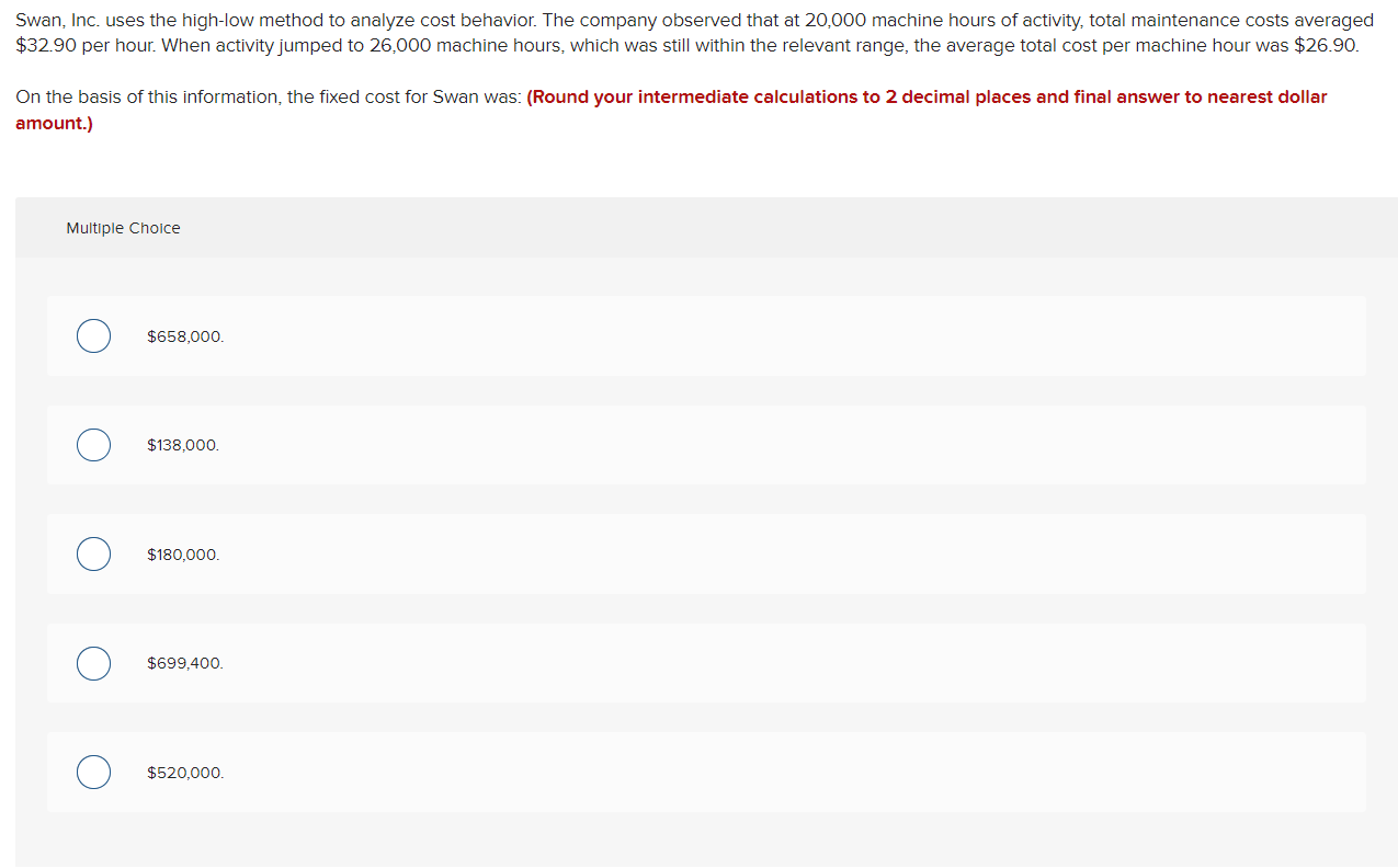 Solved Swan, Inc. uses the highlow method to analyze cost