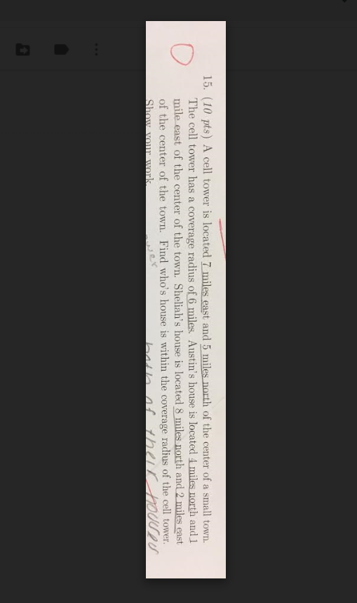 Solved 15. (10 pts) A cell tower is located 7 miles east and | Chegg.com