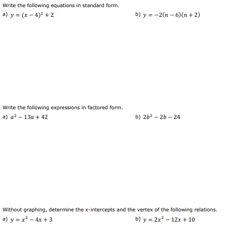 Solved Write the following equations in standard form. a) y | Chegg.com