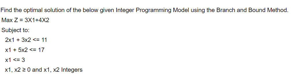 Solved Find the optimal solution of the below given Integer | Chegg.com