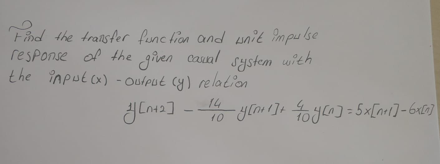 Solved given casual system with tind the transfer function | Chegg.com