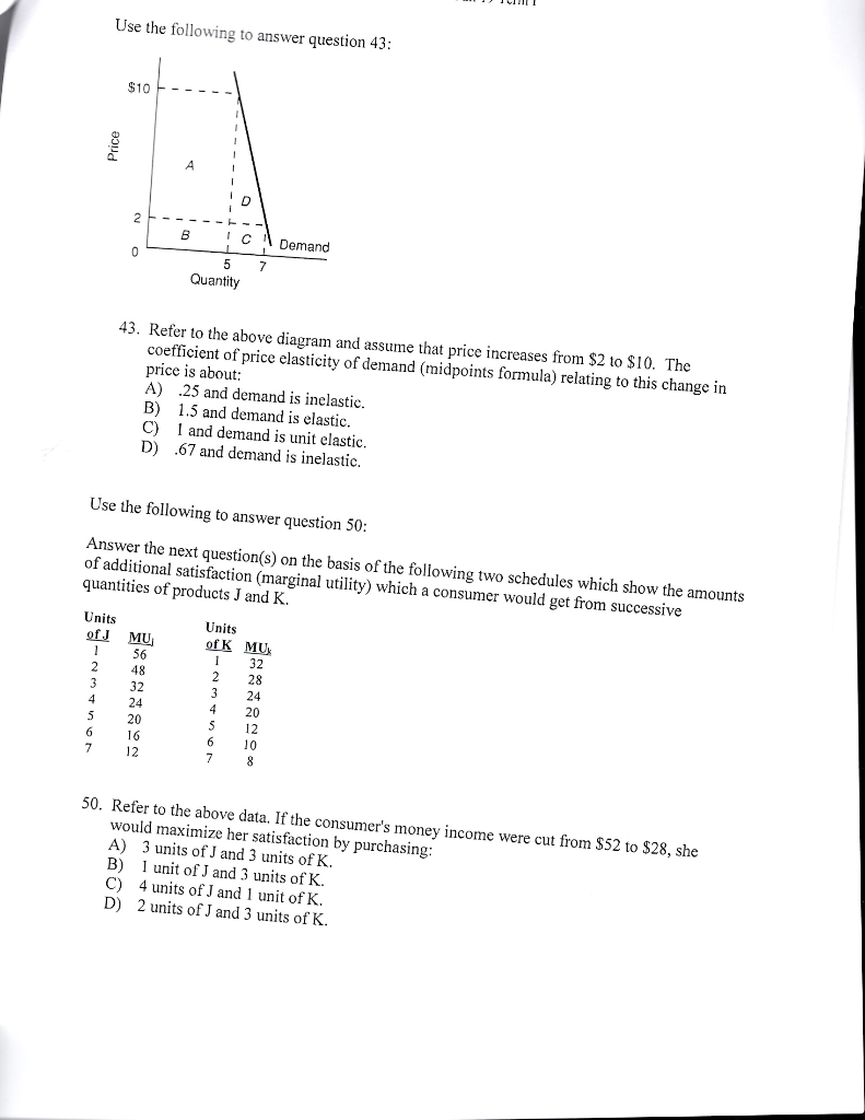 Use The Following To Answer Question 43 10 A 2 V C Chegg 