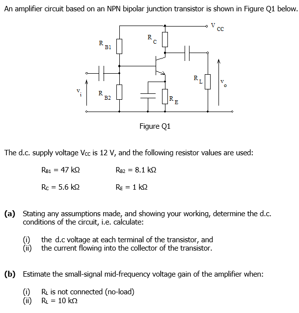 Solved An amplifier circuit based on an NPN bipolar junction | Chegg.com