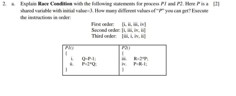 a. Explain Race Condition with the following | Chegg.com