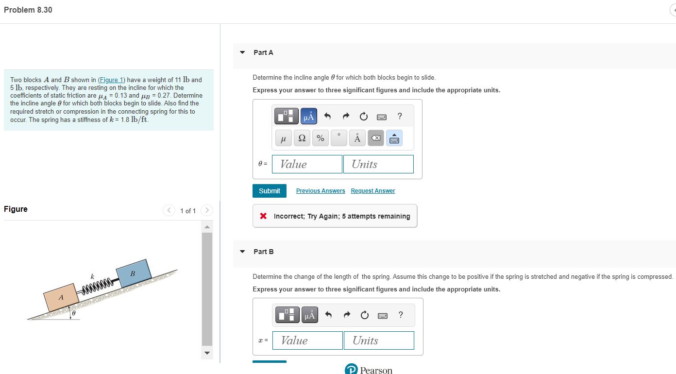 Solved Two Blocks A And B Shown In (Figure 1) Have A Weight | Chegg.com