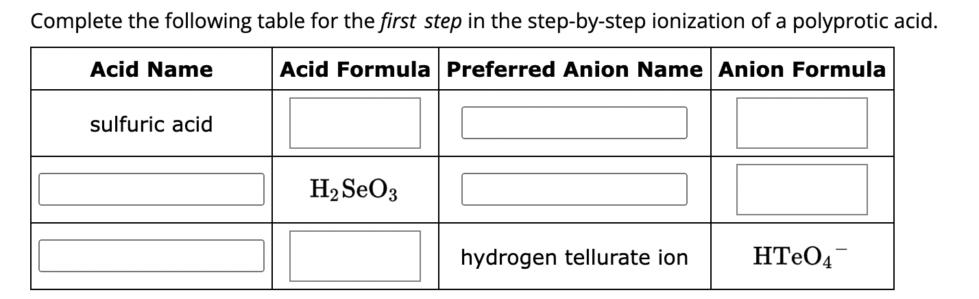 Solved Complete the following table for the first step in | Chegg.com