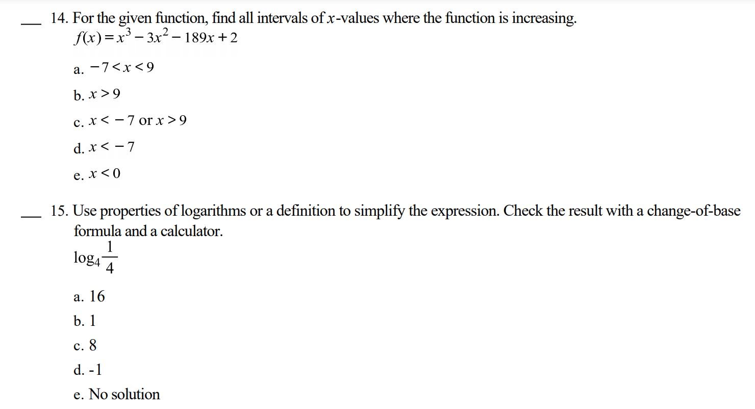 Solved 14. For the given function, find all intervals of | Chegg.com