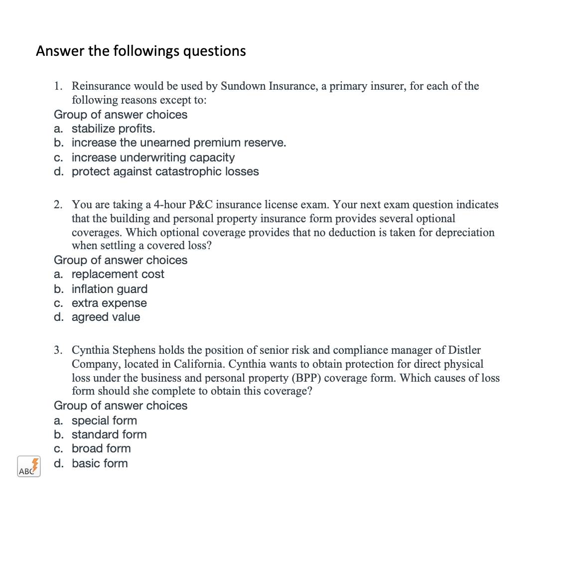 Answer The Followings Questions 1 Reinsurance Would Chegg Com