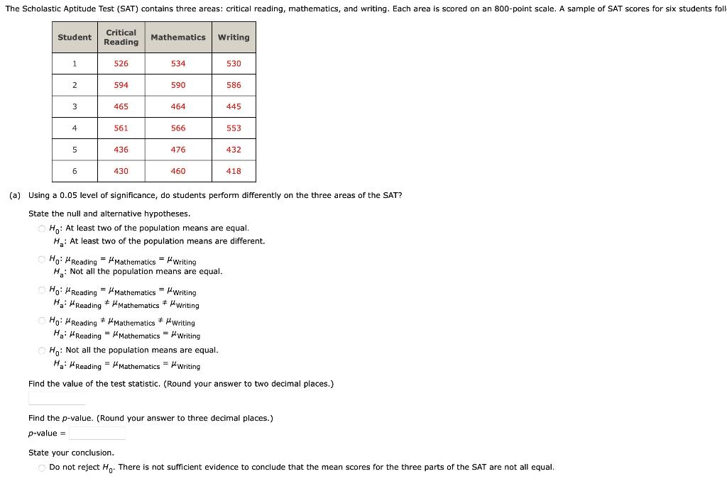Solved The Scholastic Aptitude Test (SAT) contains three | Chegg.com