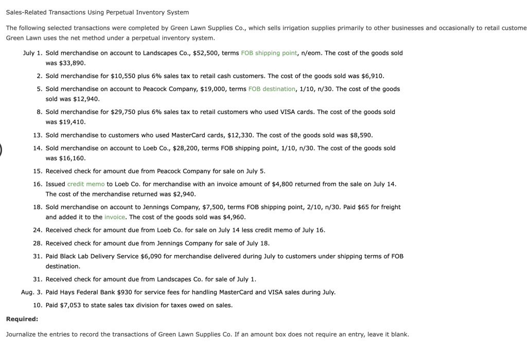 Solved Sales Related Transactions Using Perpetual Inventory Chegg