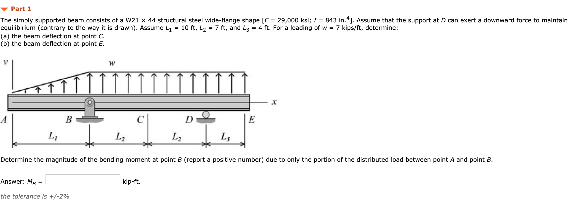 Solved Part 1 The simply supported beam consists of a W21 x | Chegg.com
