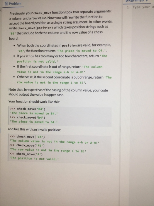 Solved D Problem 1 Type your a Previously, your check move | Chegg.com