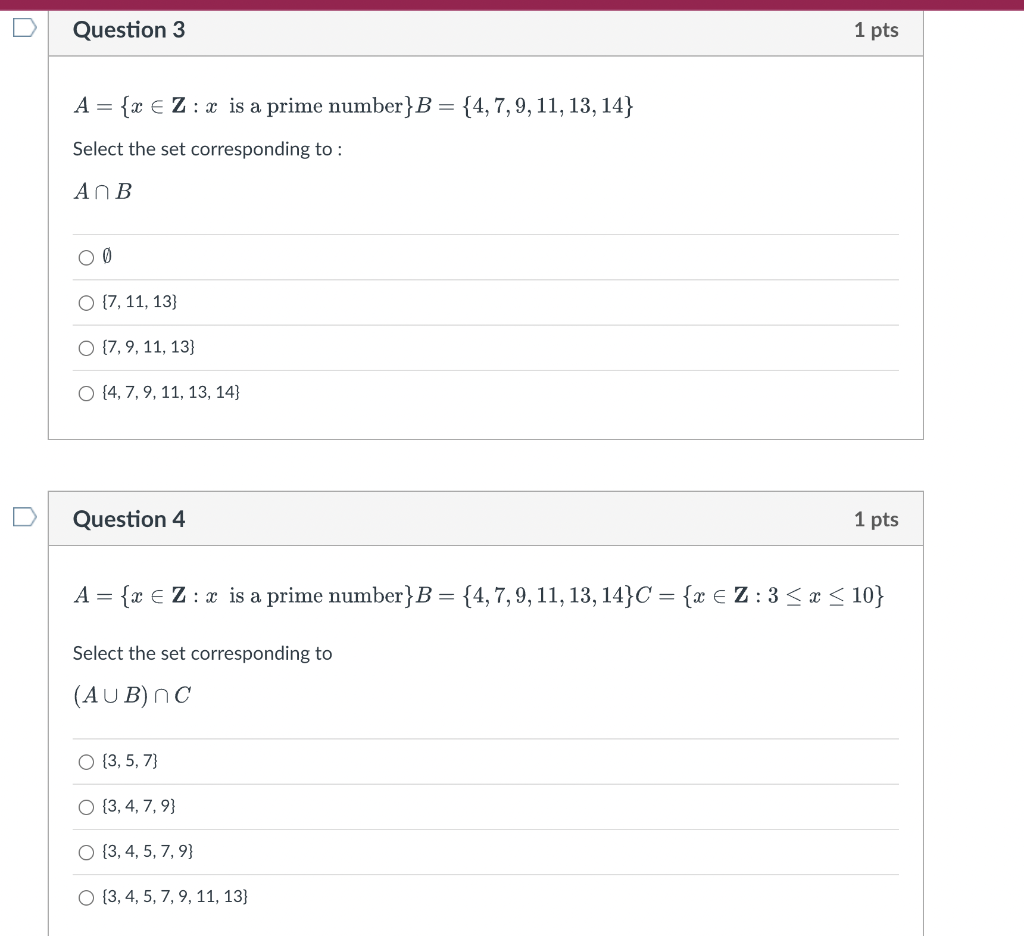 Solved A={x∈Z:x Is A Prime Number }B={4,7,9,11,13,14} Select | Chegg.com