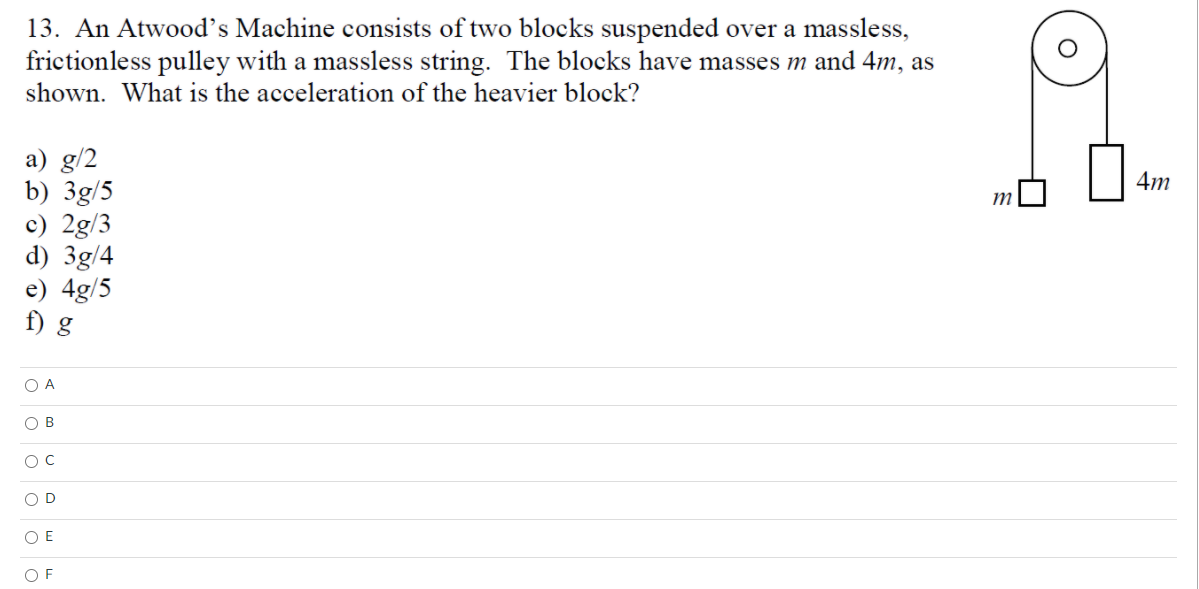 Solved 13. An Atwood's Machine Consists Of Two Blocks | Chegg.com
