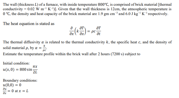 Solved The Wall Thickness 𝐿 Of A Furnace With Inside T Chegg Com