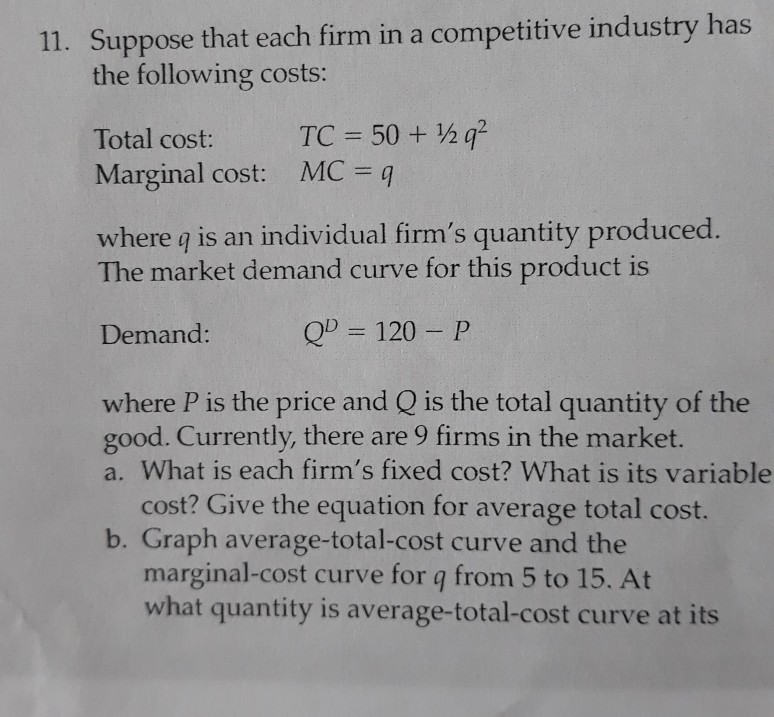 Solved 11. Suppose that each firm in a competitive industry