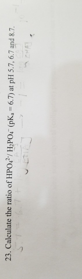 Solved 23. Calculate the ratio of HPO42-/ H2PO4 (pKa = 6.7) | Chegg.com
