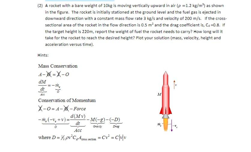 (2) A rocket with a bare weight of 10 kg is moving | Chegg.com