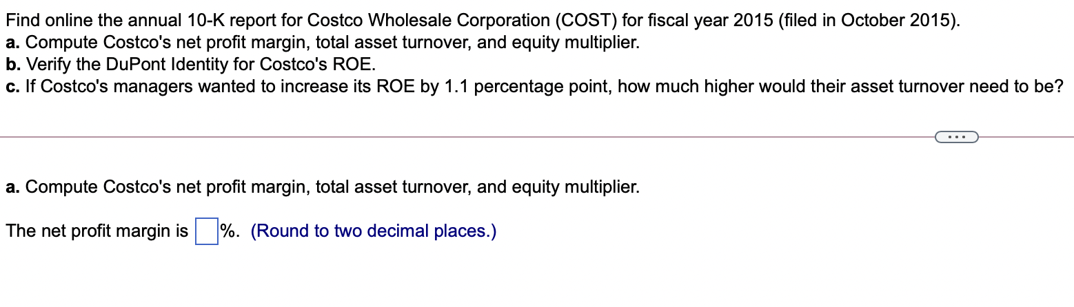 Find Online The Annual 10-K Report For Costco | Chegg.com