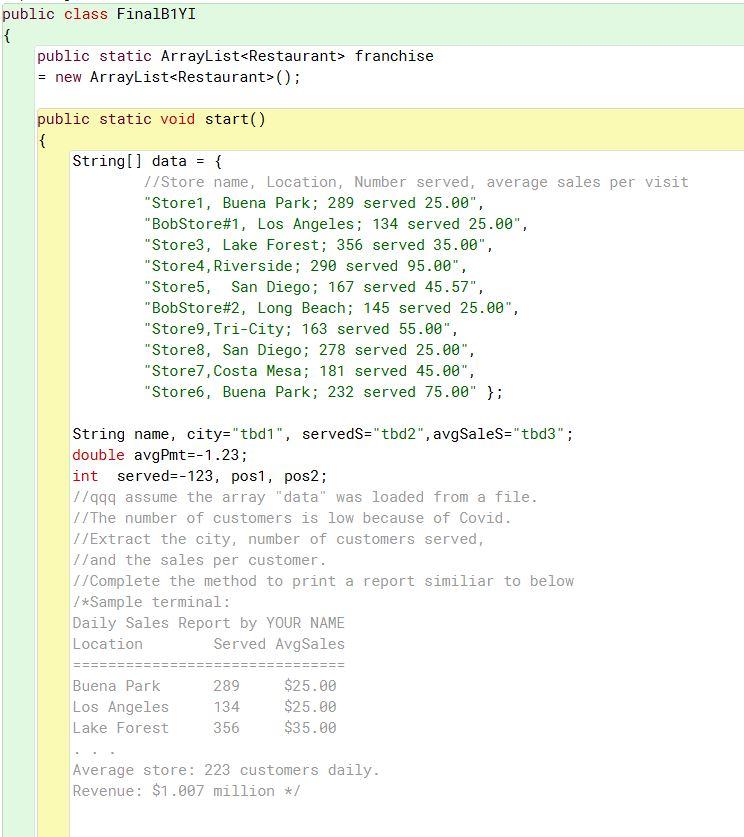 Solved Question 2 15 pts FinalB1Yl.java Restaurant.java