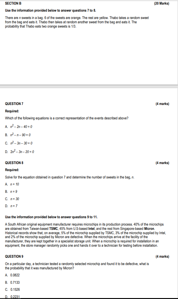 Solved SECTION B (20 Marks) Use the information provided | Chegg.com