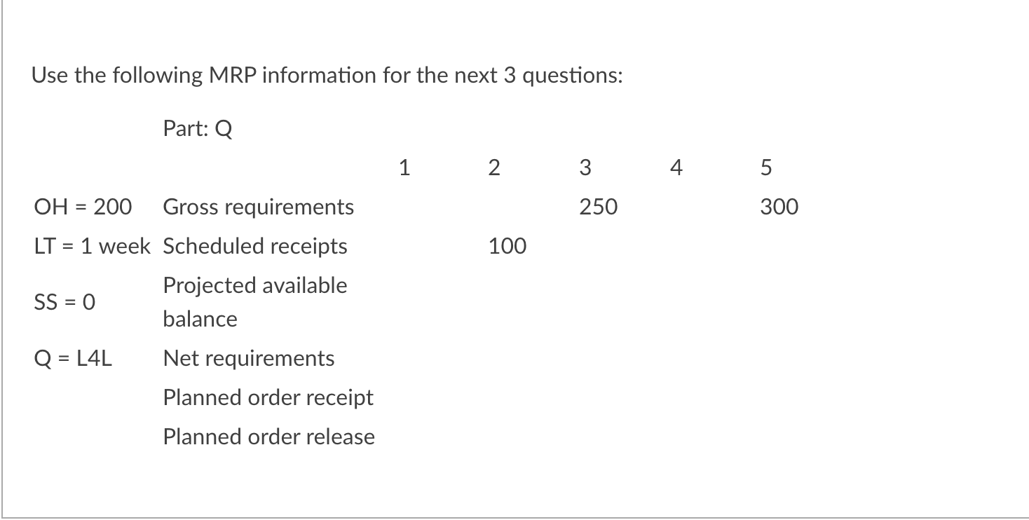 Solved Use The Following MRP Information For The Next 3 | Chegg.com