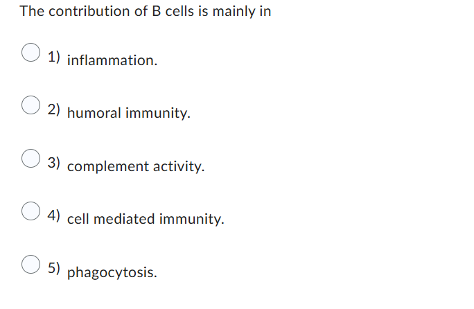 Solved The contribution of B cells is mainly | Chegg.com
