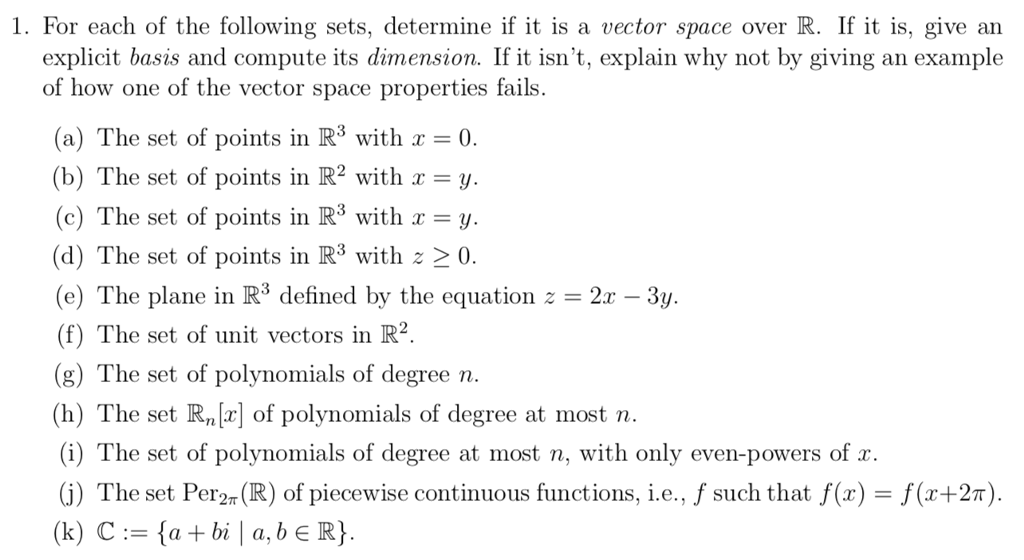 Solved 1. For each of the following sets, determine if it is | Chegg.com