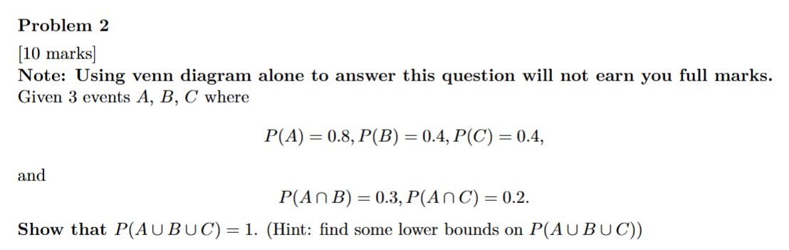 Solved Problem 2[10 ﻿marks]Note: Using venn diagram alone to | Chegg.com