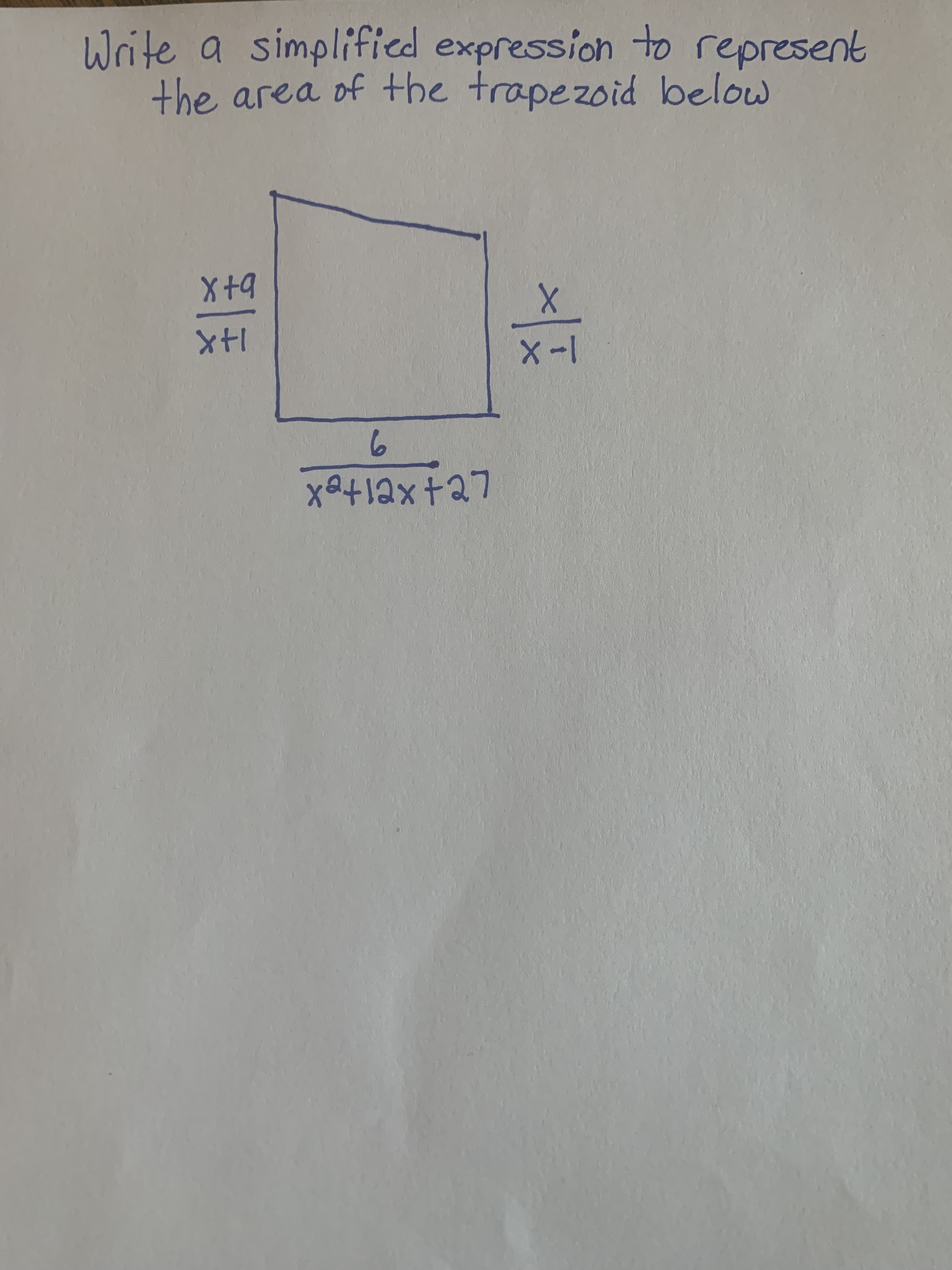 Solved Write a simplified expression to represent the area | Chegg.com