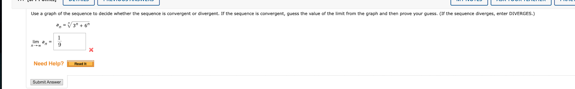 Solved an=n3n+6n limn→∞an= x | Chegg.com