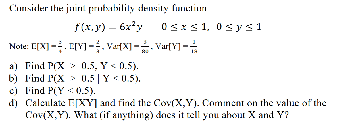 Solved Consider the joint probability density function | Chegg.com