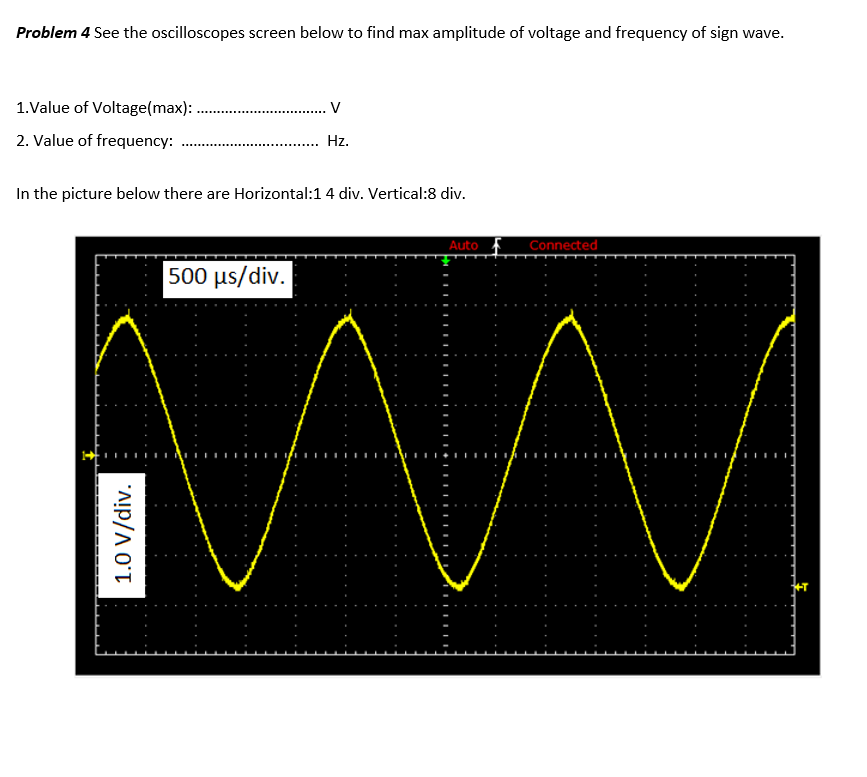 Solved Problem 4 See the oscilloscopes screen below to find