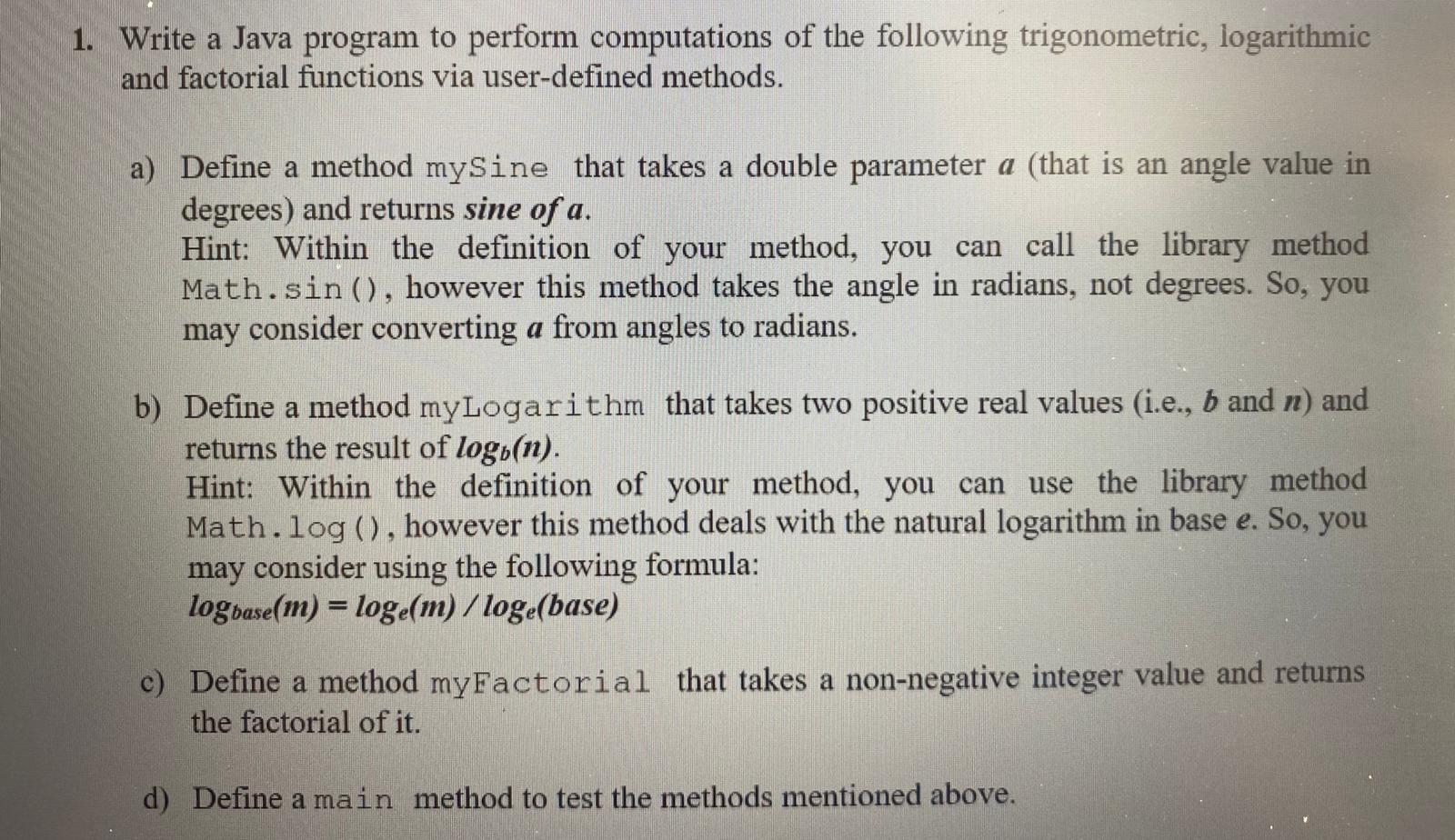 Solved 1. Write a Java program to perform computations of | Chegg.com