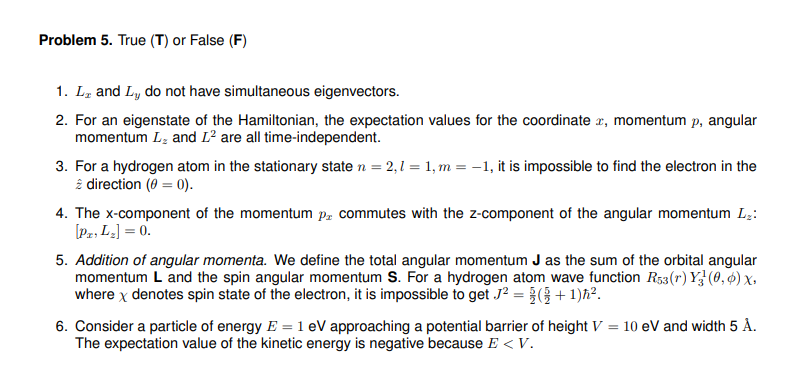 Solved Problem 5 True T Or False F 1 L And Ly Do N Chegg Com