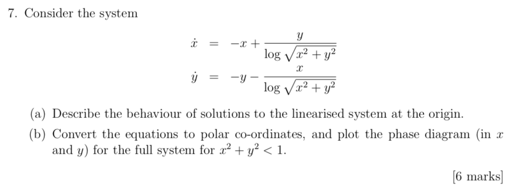 7 Consider The System C Y X Log V X2 Y2 ў Y Chegg Com