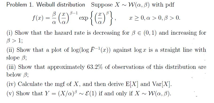 Solved Problem 1 Weibull Distribution Suppose X W A B Chegg Com