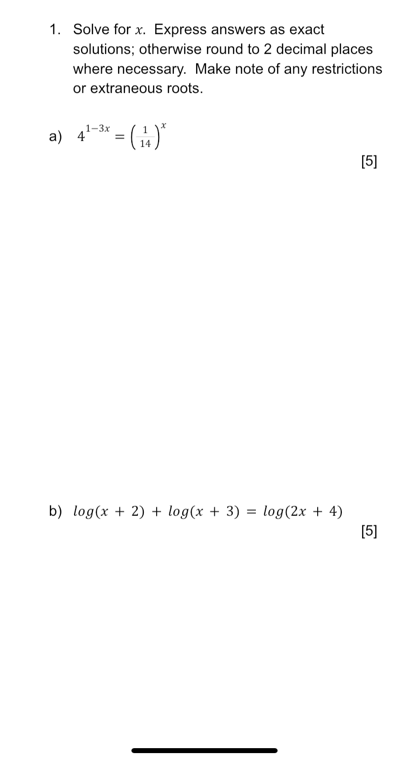 Solved 1. Solve for x. Express answers as exact solutions; | Chegg.com