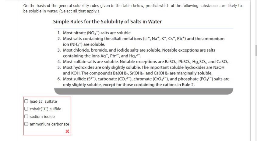 Solved On the basis of the general solubility rules given in | Chegg.com